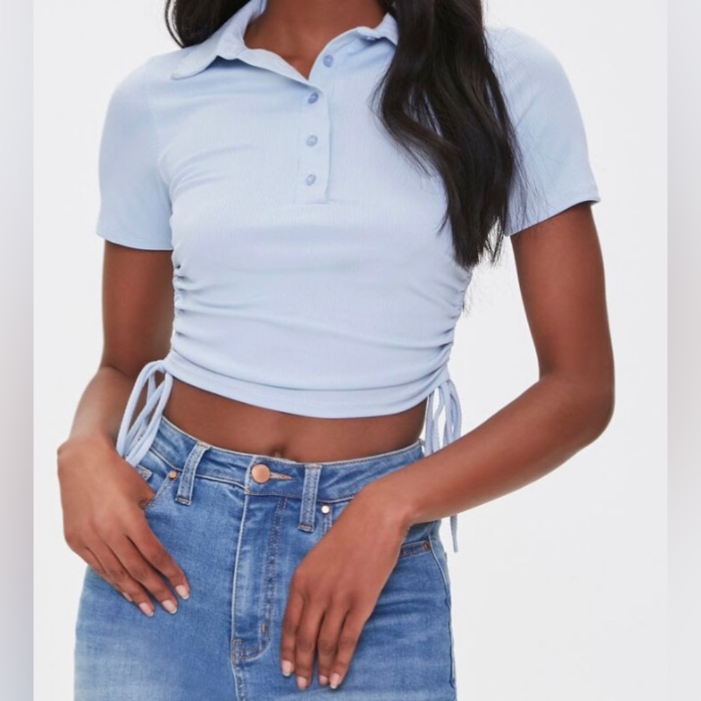 Ruched Drawstring Polo Shirt